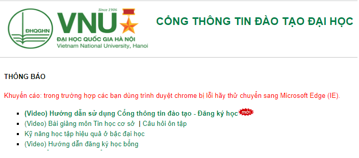 Hướng dẫn khai báo hồ sơ sinh viên trên Cổng thông tin đào tạo ĐHQGHN